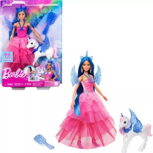 BarbieUnicorn Toy, 65th Anniversary Doll with Blue Hair, Pink Gown & Pet Alicorn (Target Exclusive)