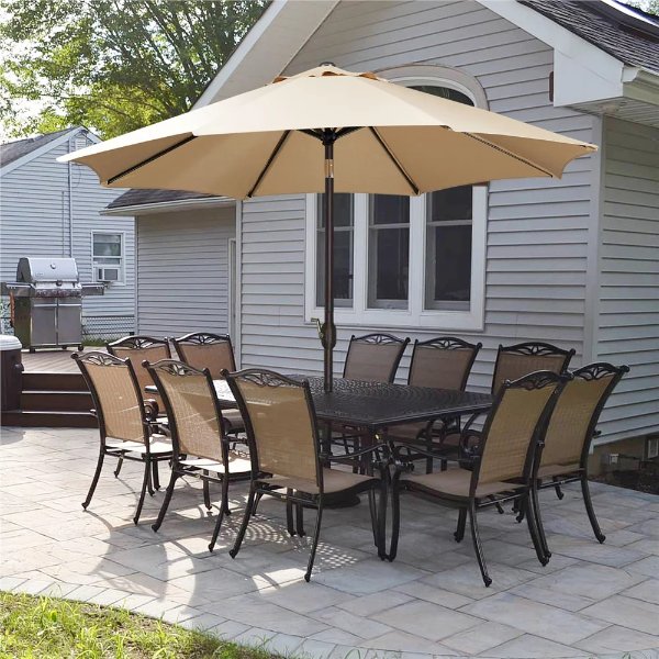 SMILE MART 9 Foot Patio Umbrella with Crank and Push Button to Tilt, Tan