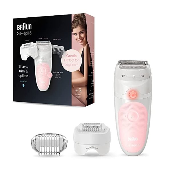 Epilator Silk-epil 5 5-620, Hair Removal for Women, Shaver & Trimmer, Cordless, Rechargeable, Wet & Dry , 6 Piece Set
