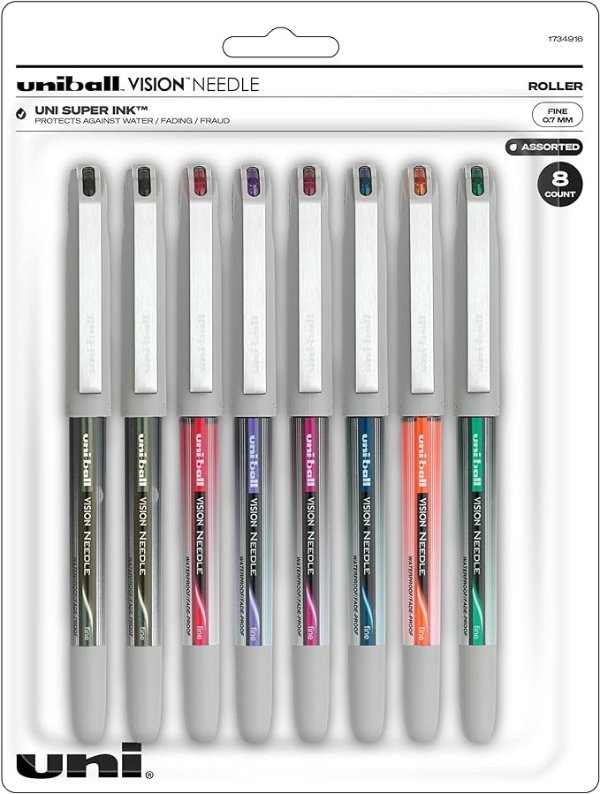 Vision Needle Rollerball Pens, Fine Point (0.7mm), Assorted Colors, 8 Count - 1734916