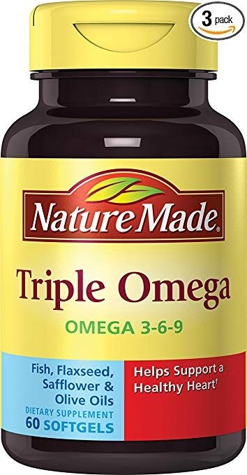 Triple Omega 3-6-9 Softgels w. Fish, Flaxseed, Safflower & Olive Oils 3 Pack
