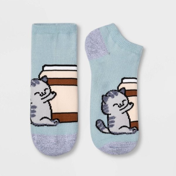 Women&#39;s Coffee Cat Low Cut Socks - Xhilaration&#8482; Blue 4-10