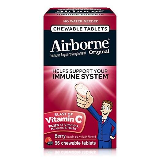 Vitamin C 1000mg - Airborne Chewable Tablets 96 Count - Herbal Immune Support Supplement, Antioxidants (Vitamin A, C & E), Berry Flavor
