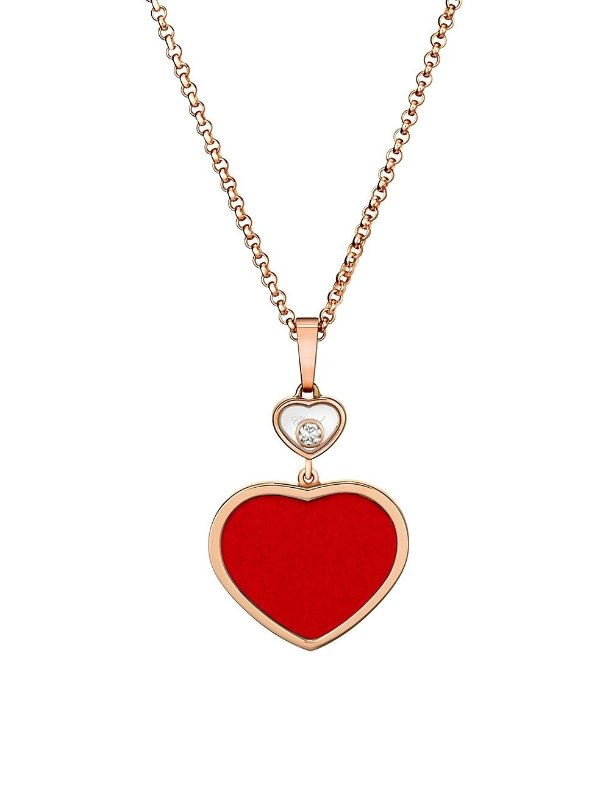 Happy Hearts 18K Rose Gold, Red Stone & Diamond Heart Pendant Necklace