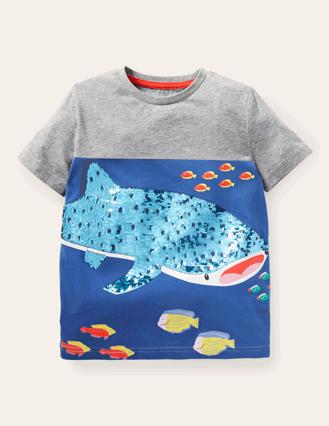 Animal Sequin T-shirt - Grey Marl Whale Shark | Boden US