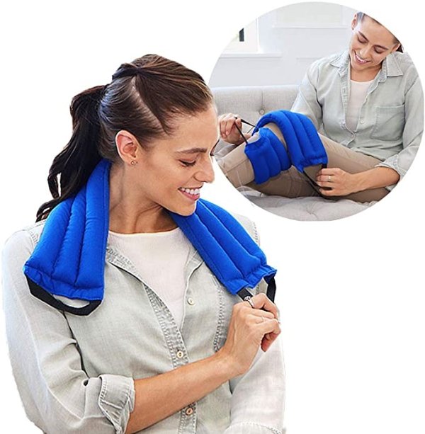 Microwavable Multi Purpose Wrap for Neck and Shoulders, Back, Joints, and Menstrual Cramps Pain Relief | Weighted Heat Therapy Pack with Handles for Sore Muscles and Injuries - Blue