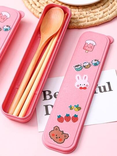 1pc Spoon & 2pcs Chopstick & 1pc Box & Sticker Set