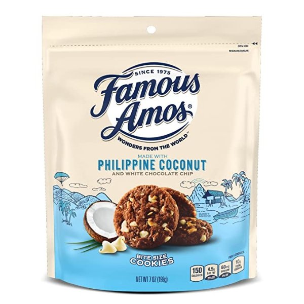 Wonders of the World Philippine Coconut and White Chocolate Chip Cookies | Bite-Size Chocolate Cookies with Coconut and White Chocolate in a Resealable 7 oz Bag