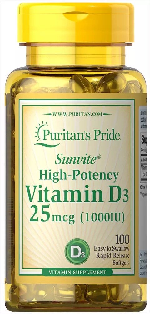 Vitamin D3 25 mcg (1000 IU) 100 Softgels | Bone Health Supplements | Puritan's Pride