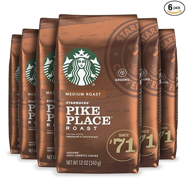 Medium Roast Ground Coffee — Pike Place Roast — 100% Arabica — 6 bags (12 oz. each)