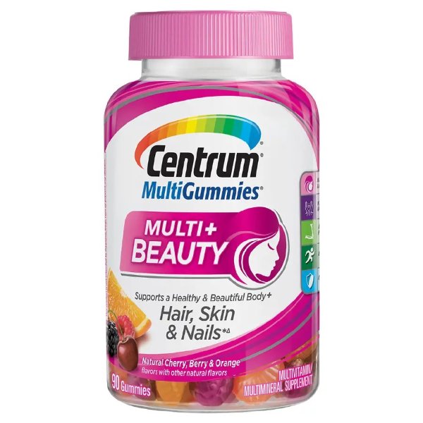 Centrum Multi Gummies Multi+ Beauty Multivitamin & Multimineral Supplement Natural Cherry, Berry, & Orange