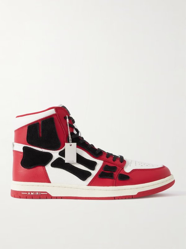 Skel-Top Colour-Block Leather and Suede High-Top Sneakers