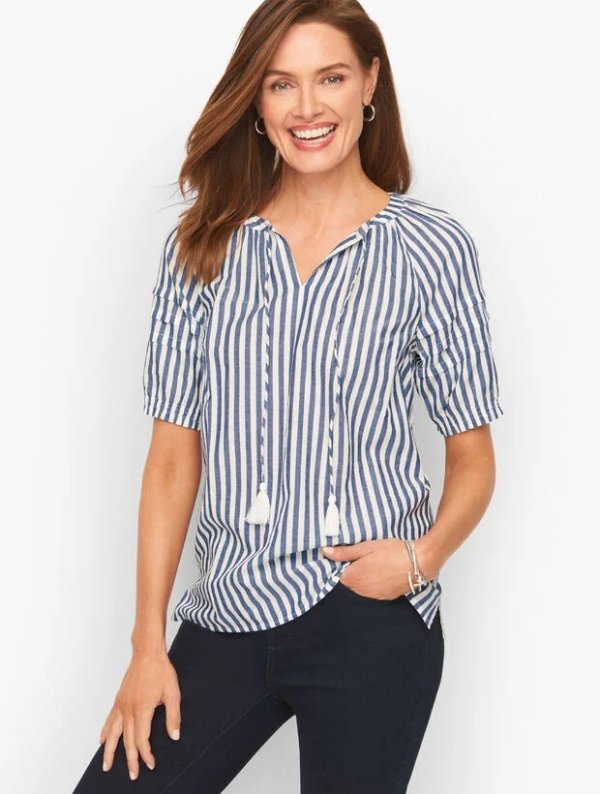 Stripe Pleated Voile Top