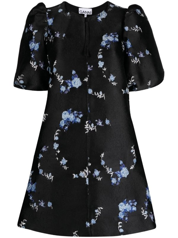 Black 3D Floral-Jacquard Mini Dress | Browns
