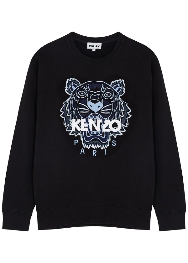Black tiger-embroidered cotton sweatshirt
