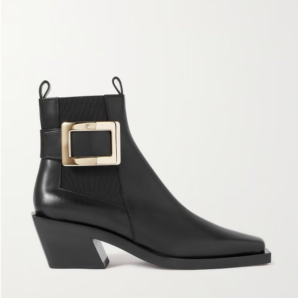 Buckle-embellished leather ankle boots