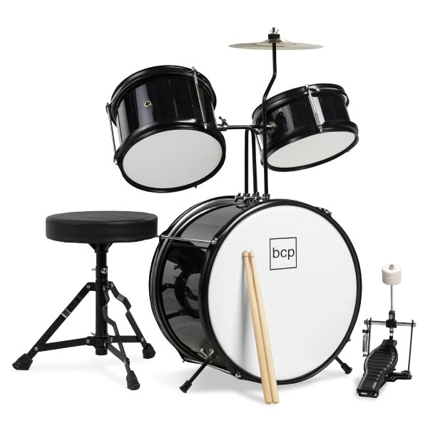 3-Piece Kids Beginner  Drum Musical Instrument Set w/ Sticks, Stool, Pedal