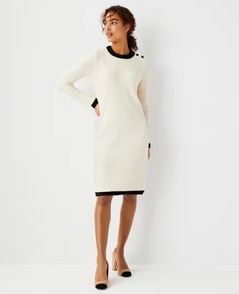 Petite Tipped Shoulder Button Sweater Dress | Ann Taylor