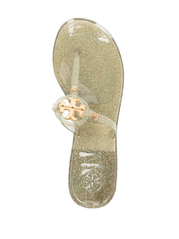 women's mini miller flat thong flip flops in green/gold