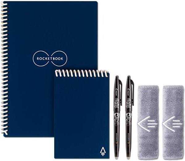 Smart Reusable Notebook Set - Dot-Grid Eco-Friendly Notebook with 2 Pilot Frixion Pens & 2 Microfiber Cloths Included - Midnight Blue Covers, Executive (6" x 8.8”) & Mini Size (3.5" x 5.5")