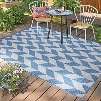 PRIYATE Florida Collection All Weather Indoor/Outdoor Geometric Triangle Rug for Living Room, Bedroom, and Dining Room (7'10" x 10', Blue)