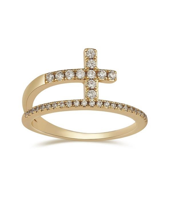Crystal Cross Bypass Ring in Fine Silver Plate or Gold-Tone