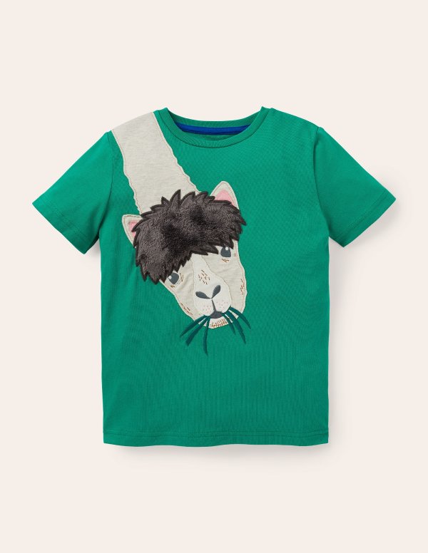 Bright Animal Applique T-shirt - Sapling Green Llama | Boden US
