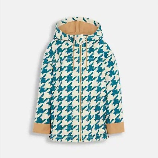 Houndstooth Hooded Jacket In Organic Cotton