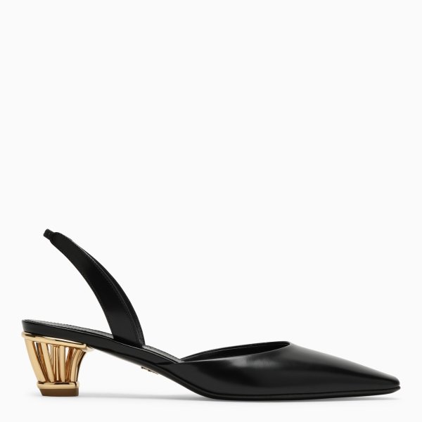 Black slingback with cage heel