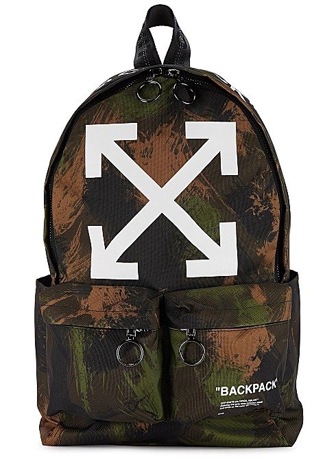 Camouflage-print canvas backpack