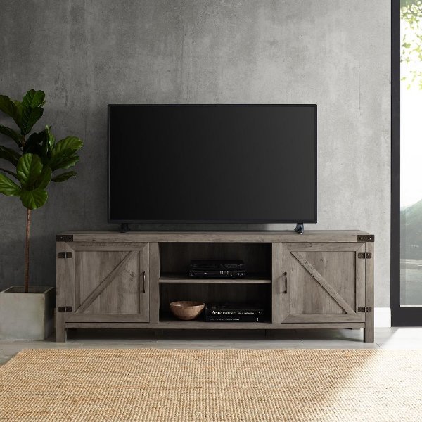 70 in. Gray Wash Composite TV Stand 75 in. with Doors