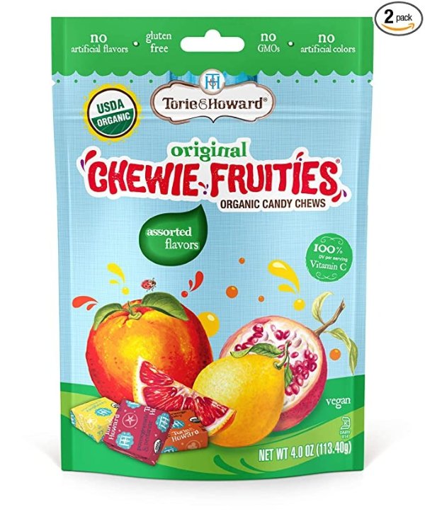 & Howard Chewie Fruities Organic Candy Assorted Flavors, 4 Ounce Bag - PACK OF 2