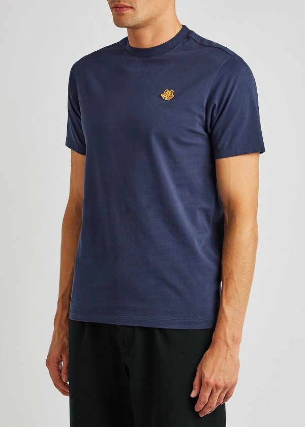 Navy tiger-appliqued cotton T-shirt