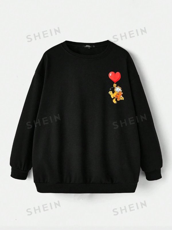 GARFIELD X SHEIN Plus Cartoon Print Drop Shoulder Sweatshirt
