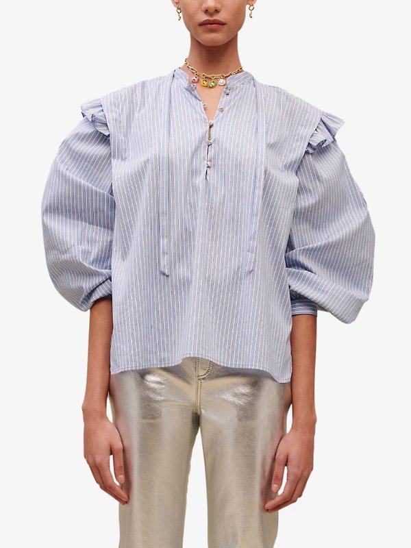 Laudrey ruffled-shoulders stripe stretch-cotton blend shirt