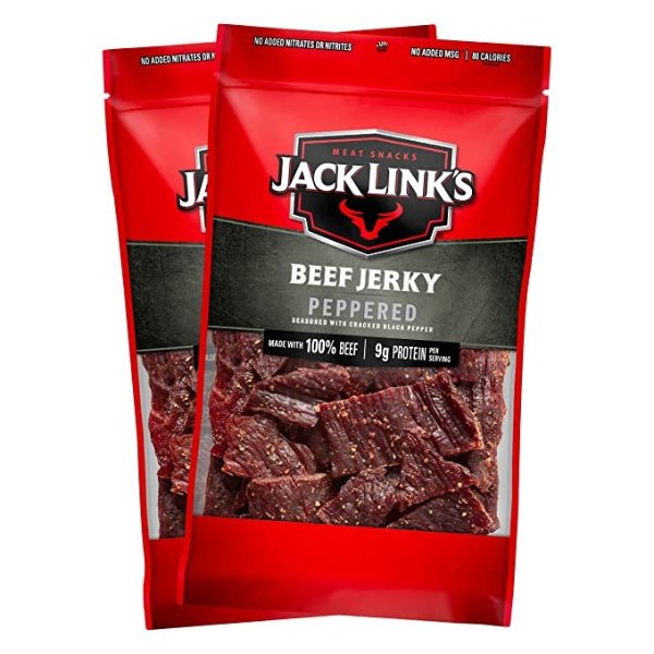 Jack Link’s Beef Jerky, Peppered, (2) 9 oz. Bags – Flavorful Everyday Snack with a Pepper Kick, 10g of Protein and 80 Calories, Made with 100% Premium Beef - 96% Fat Free, No Added MSG