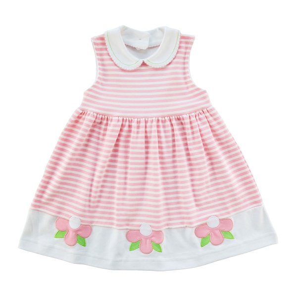 Girl's Striped Floral Peter Pan Collar Dress, Size 2-4T