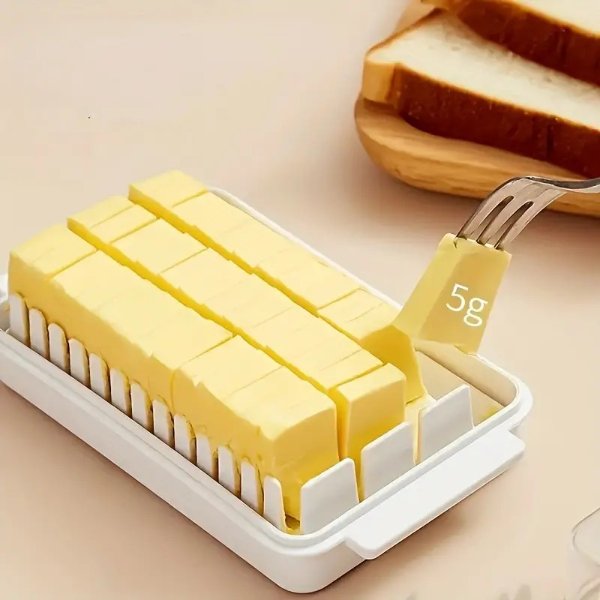 Plastic Butter Cutter with Lid Container - Refrigerator Cheese Storage Crisper - Baking Butter Separator for Restaurant - Uncharged Manual Kitchen Tool (1pc)