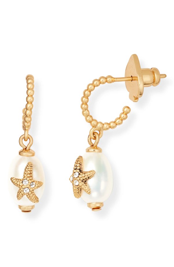 sea star freshwater pearl huggie drop earrings