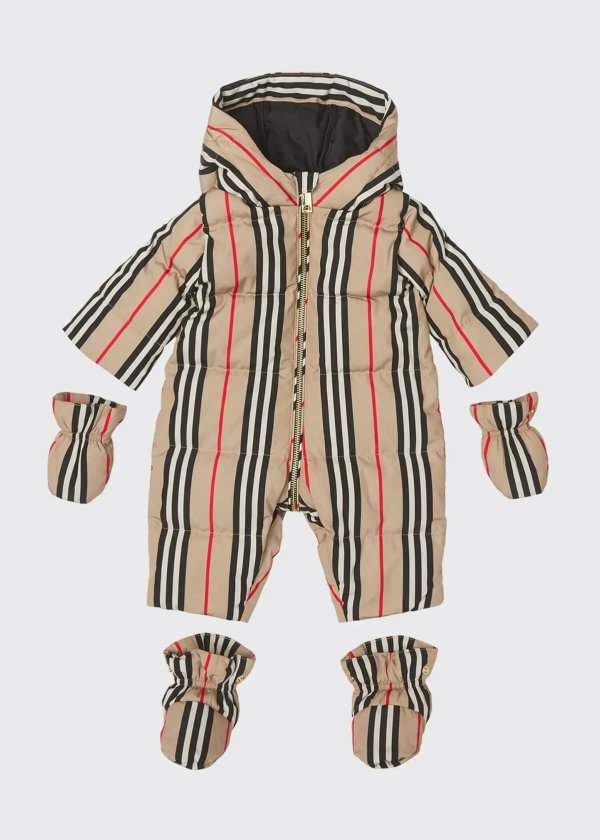 Kid's Hooded Icon Stripe Snowsuit, Size 6-12M