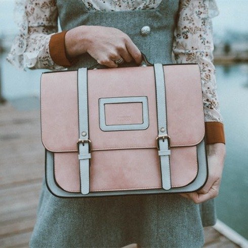 Women Briefcase Vintage Crossbody Messenger Bag PU Leather Satchel Purse, Pink