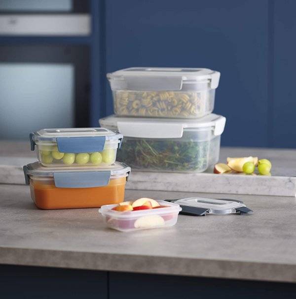 Nest Lock Plastic Food Storage Container Set with Lockable Airtight Leakproof Lids, 10-Piece, Sky