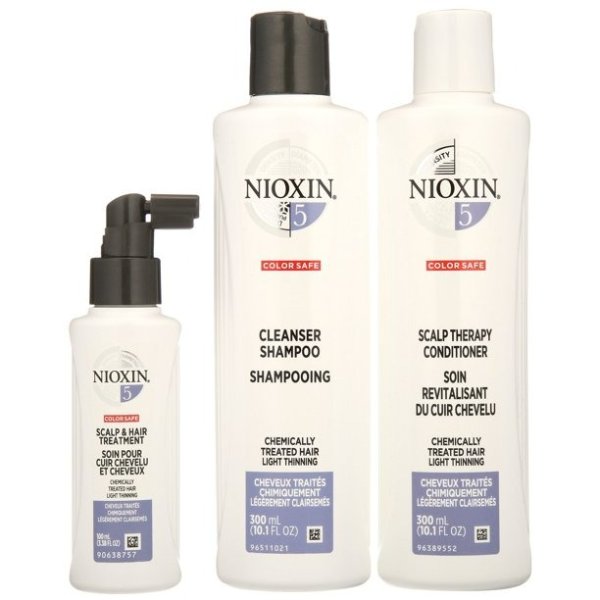 Nioxin System 5 Starter Kit Moisturizing Strengthening & Split End Repair Daily Shampoo, Conditioner & Hair Treatment, Full Size Set, 3 Piece