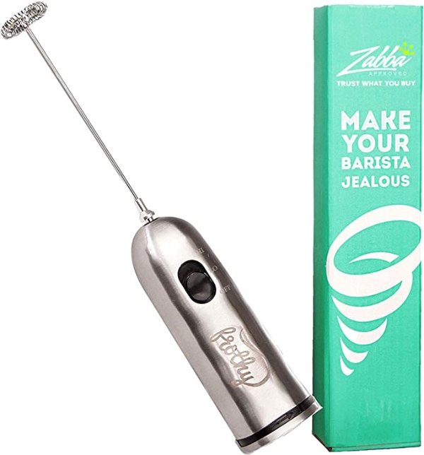 Electric Milk Frother, Handheld Drink Mixer - Foamer for Smooth, Creamy Coffee, Lattes, Cappuccino, Frappe, Milkshakes & More - Durable Stainless Steel, 2-Speed Mini Hand Whisk - Battery Operated