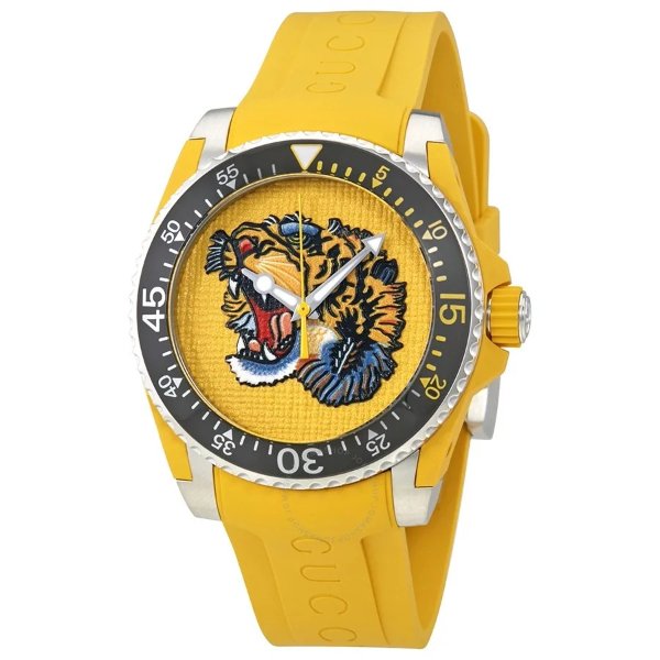  Yellow Embroidered Tiger Dial Men's Watch