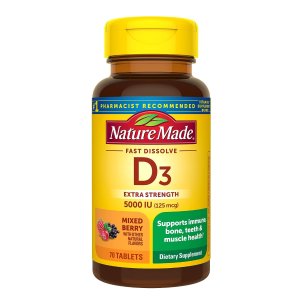 Nature Made Extra Strength Vitamin D3 5000 IU (125 mcg) 70 Sugar Free Fast Dissolve Tablets