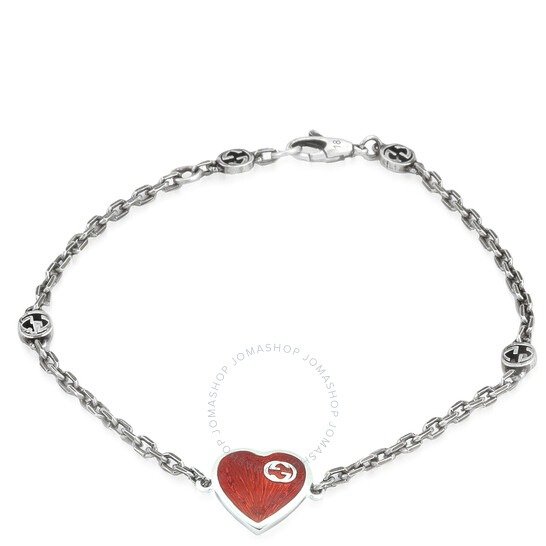 Heart Aged Finish Sterling Silver And Red Enamel Bracelet
