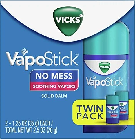 VapoStick, Solid Balm, No Mess, Comforting Non-MedicatedVapors, Easy-To-Use No-Touch Applicator, Quick Dry, Lightweight Skin Feel, From The Makers ofVapoRub, 1.25oz x 2 (Twin Pack)