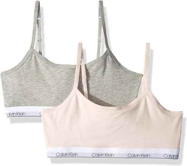Calvin Klein Girls' Cotton Training Bra Bralette with Adjustable Straps, 2 Pack
