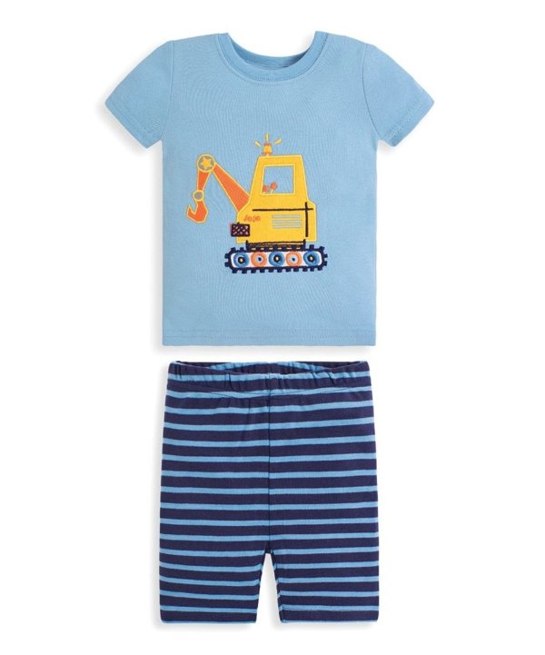 Blue Stripe Digger Short Pajama Set - Infant, Toddler & Boys